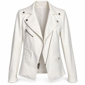 Veronica Beard Moto Jacket 6 White Hadley Neoprene Scuba Dickey Quiet Luxury